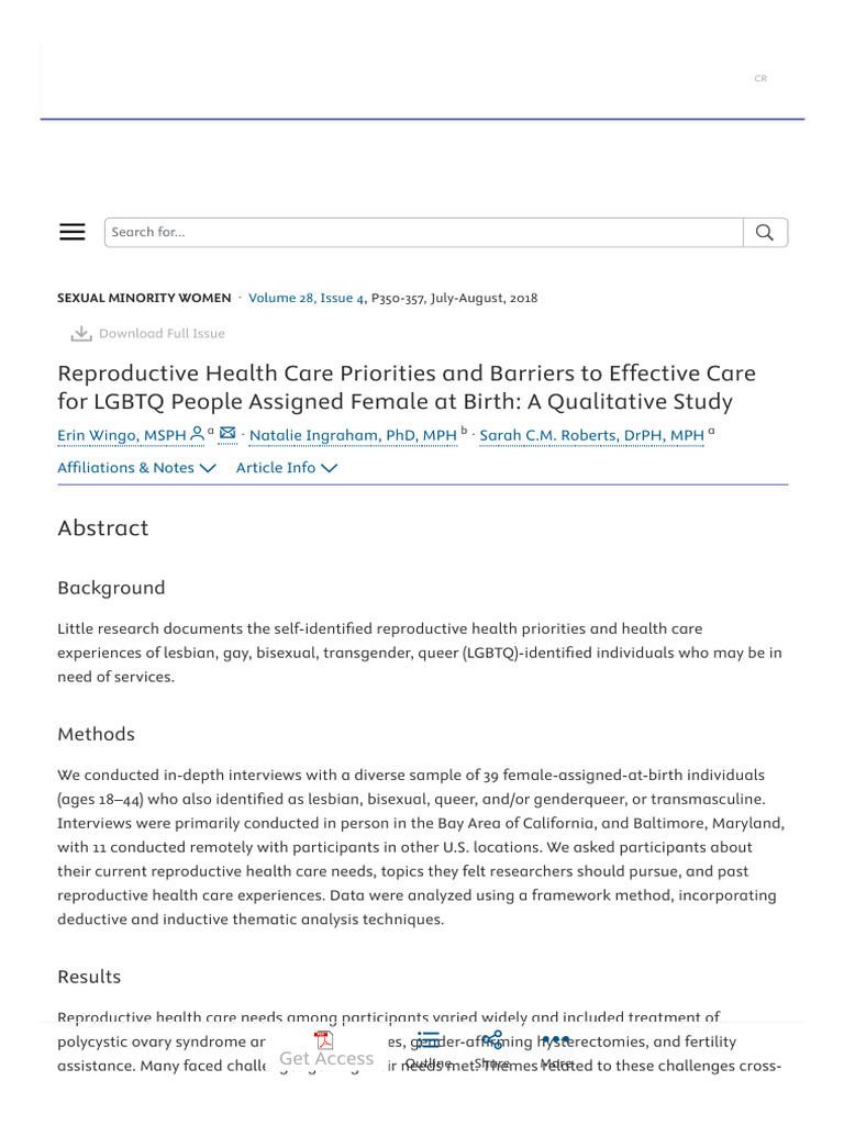 Wingo Reproductive Health Care Priorities and Barriers to Effective ...