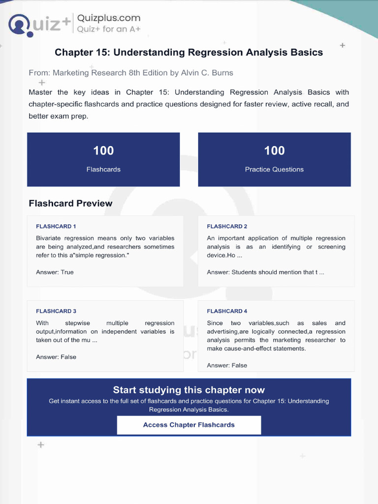 Flashcards for Chapter 15 Understanding Regression Analysis Basics | PDF