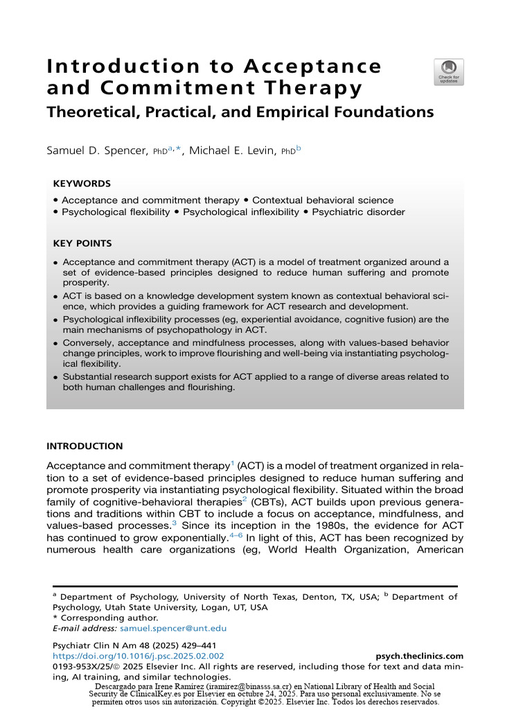 Introduction to Acceptance and Commitment Therapy | PDF | Mental ...