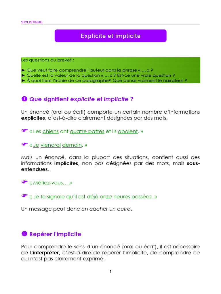 Explicite Et Implicite | PDF | Phrase | Ironie