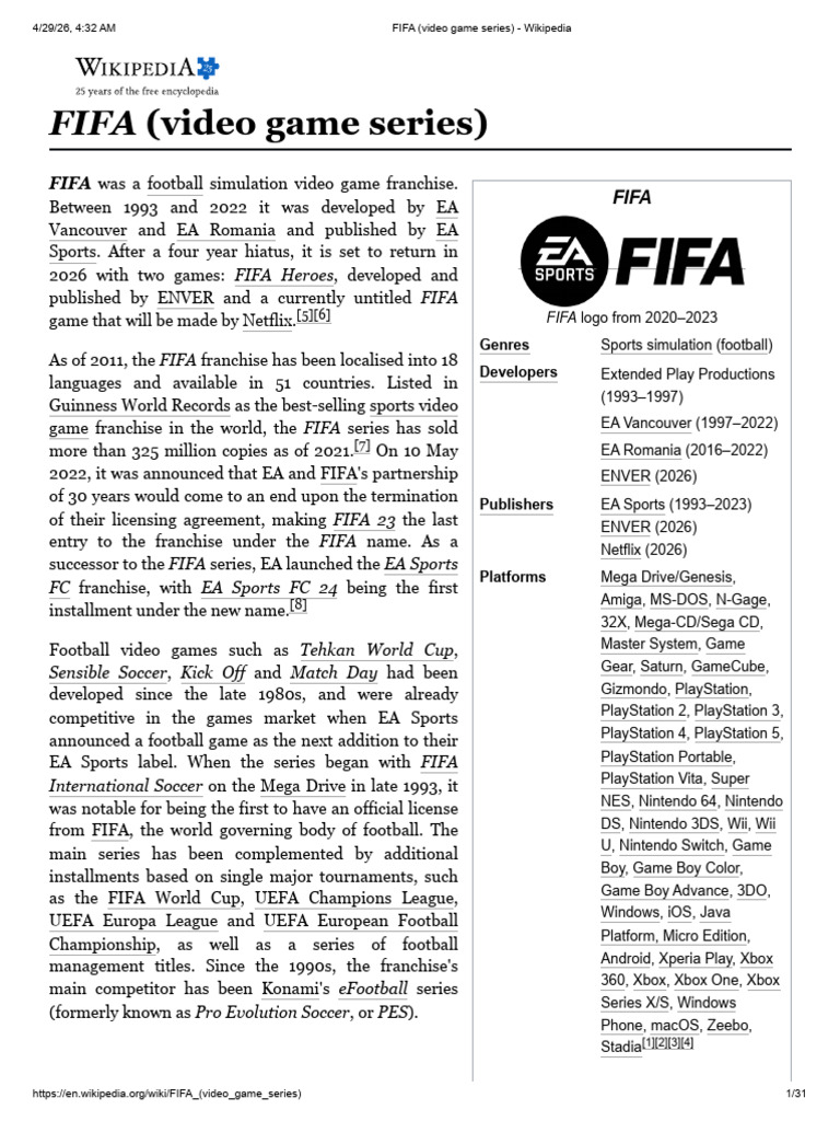 FIFA (Video Game Series) - Wikipedia | PDF | Video Games | Association ...