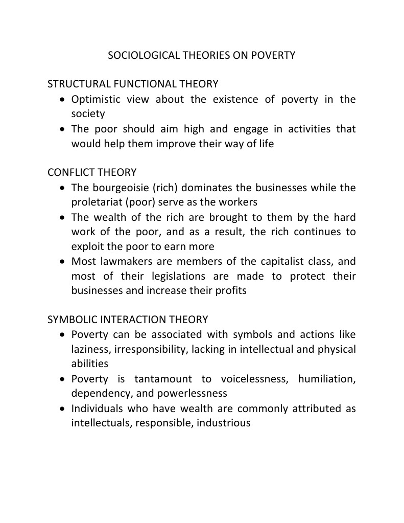 SOCULITA Sociological Theories On Poverty PDF Poverty Threshold