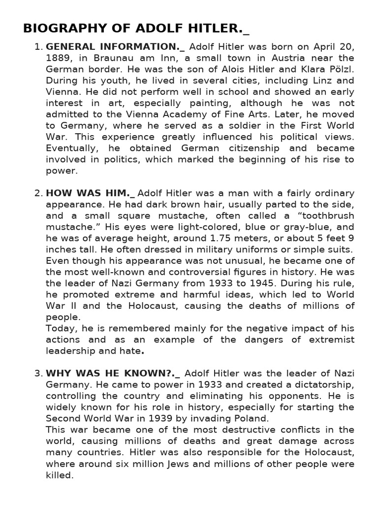 BIOGRAPHY OF ADOLF HITLER | PDF | Adolf Hitler | The Holocaust