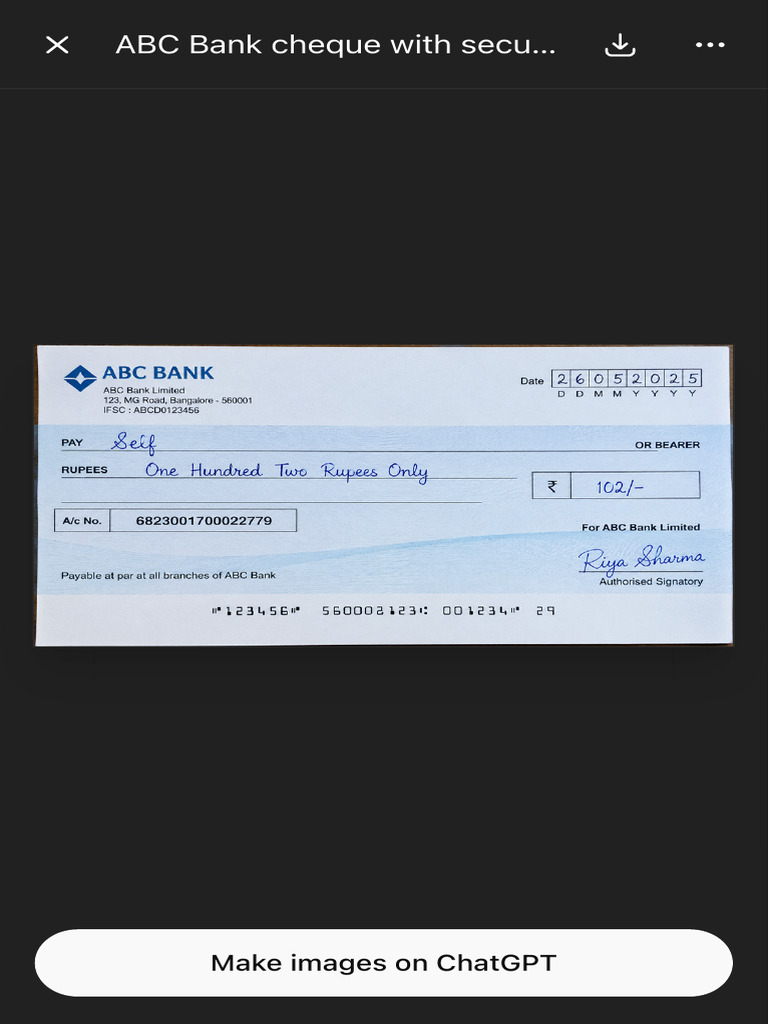 ChatGPT - ABC Bank Cheque With Secure Design | PDF