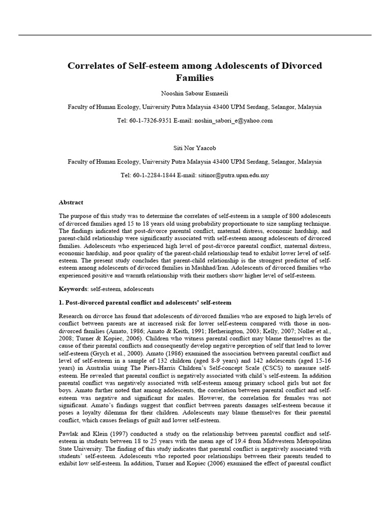 Correlates of Self Esteem Among Adolesce | PDF | Self Esteem | Adolescence