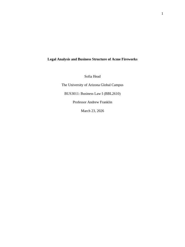 Legal Analysis and Business Structure of Acme Fireworks | PDF | Legal ...
