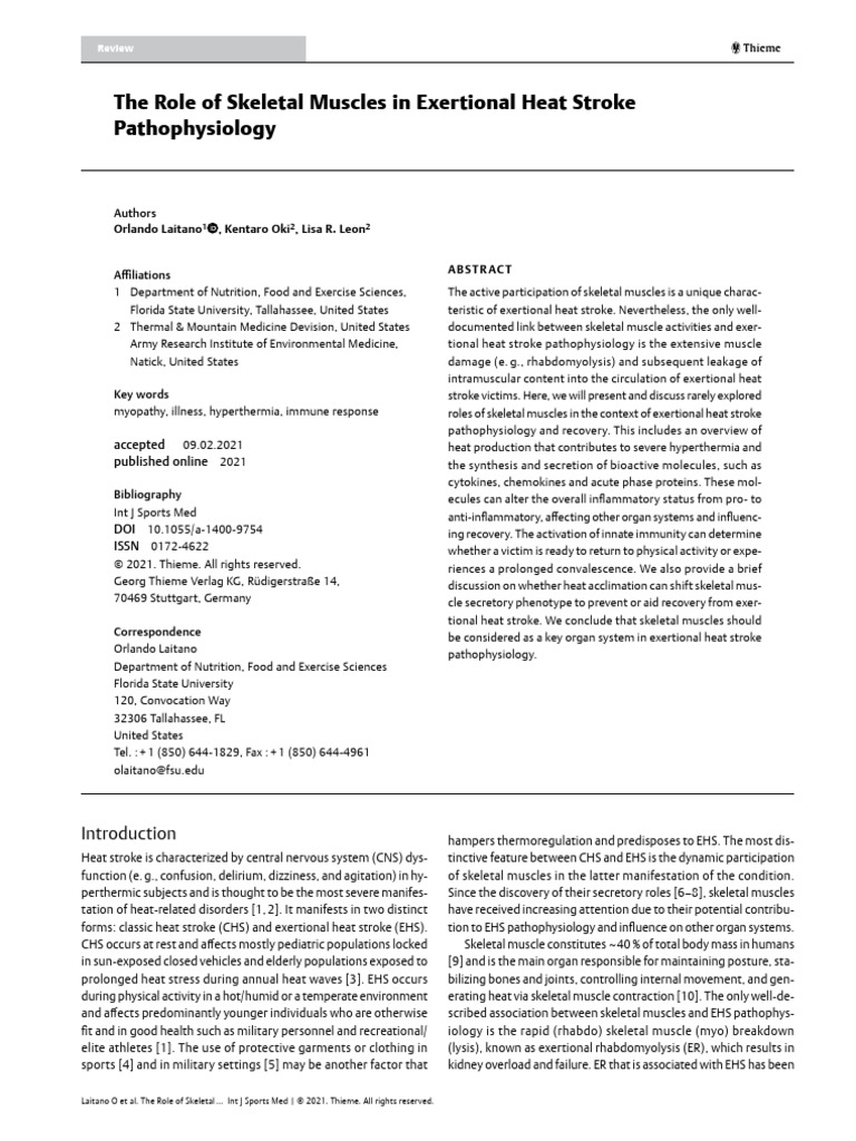 The Role of Skeletal Muscles in Exertional Heat Stroke | PDF | Skeletal ...