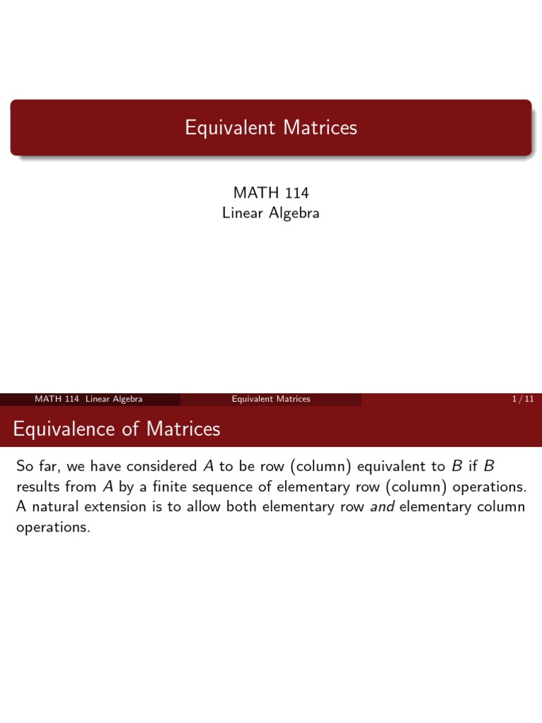 11 Equivalent Matrices | PDF | Matrix (Mathematics) | Linear Map