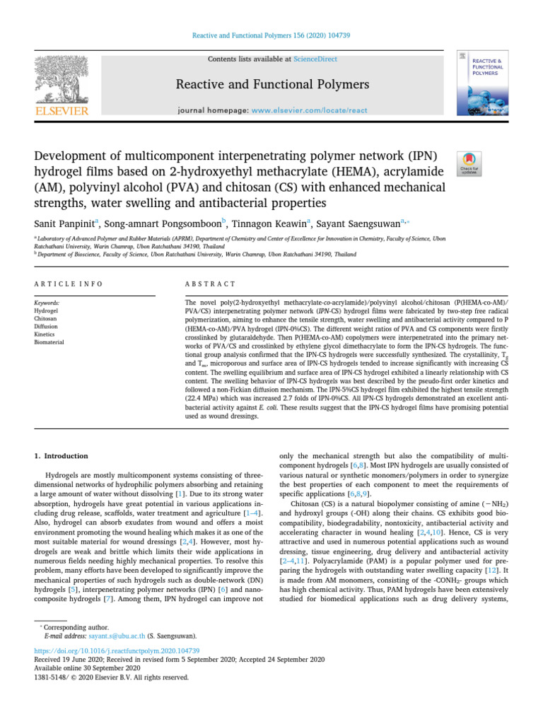 Development of multicomponent interpenetrating polymer network | PDF ...