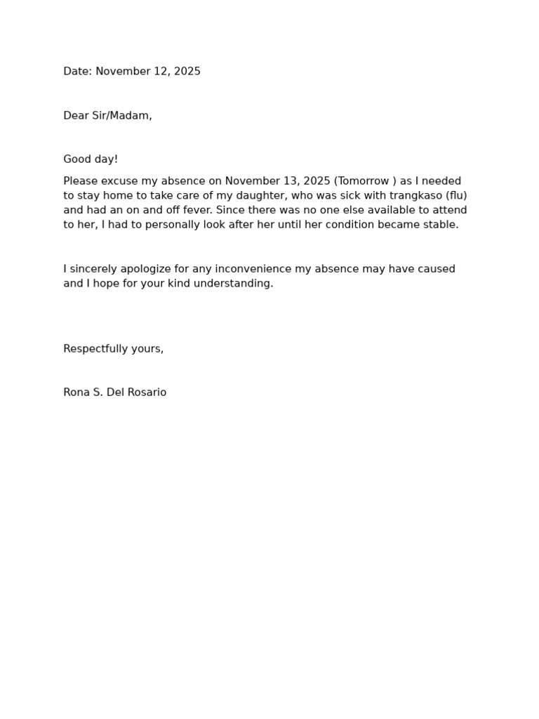 Excuse Letter | PDF