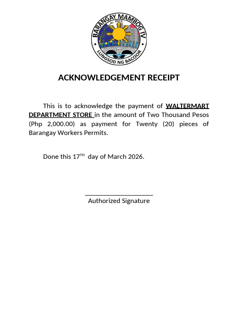 Acknowledgement Receipt 2025 Rcbc | PDF
