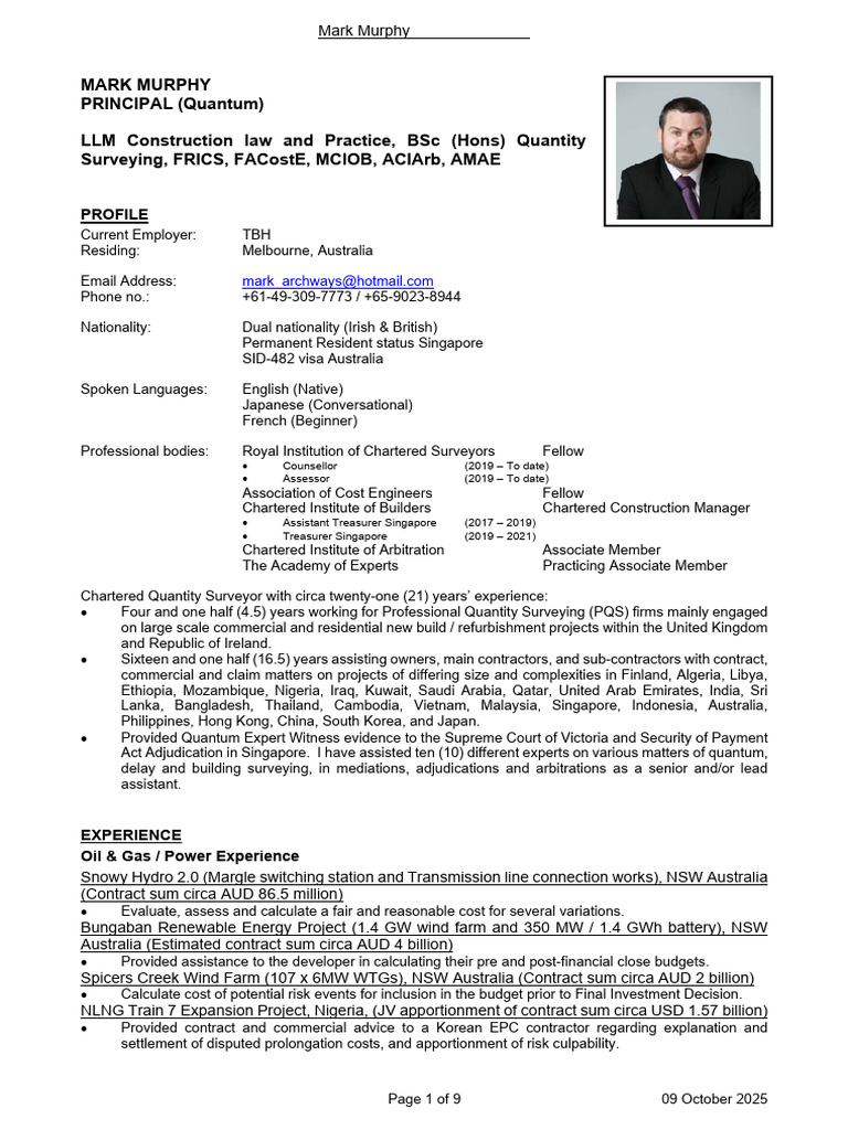 2025-10-09 Mark Murphy CV | PDF | Singapore | World Politics