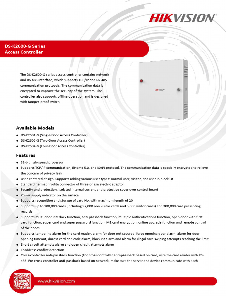 1. Controlador de Acceso HIKVISION DS-K2601-G | PDF | Computer Network ...