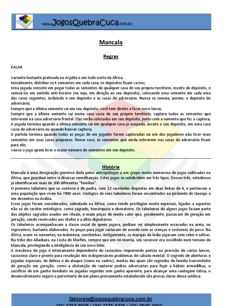Regras Mancala, PDF, Xadrez