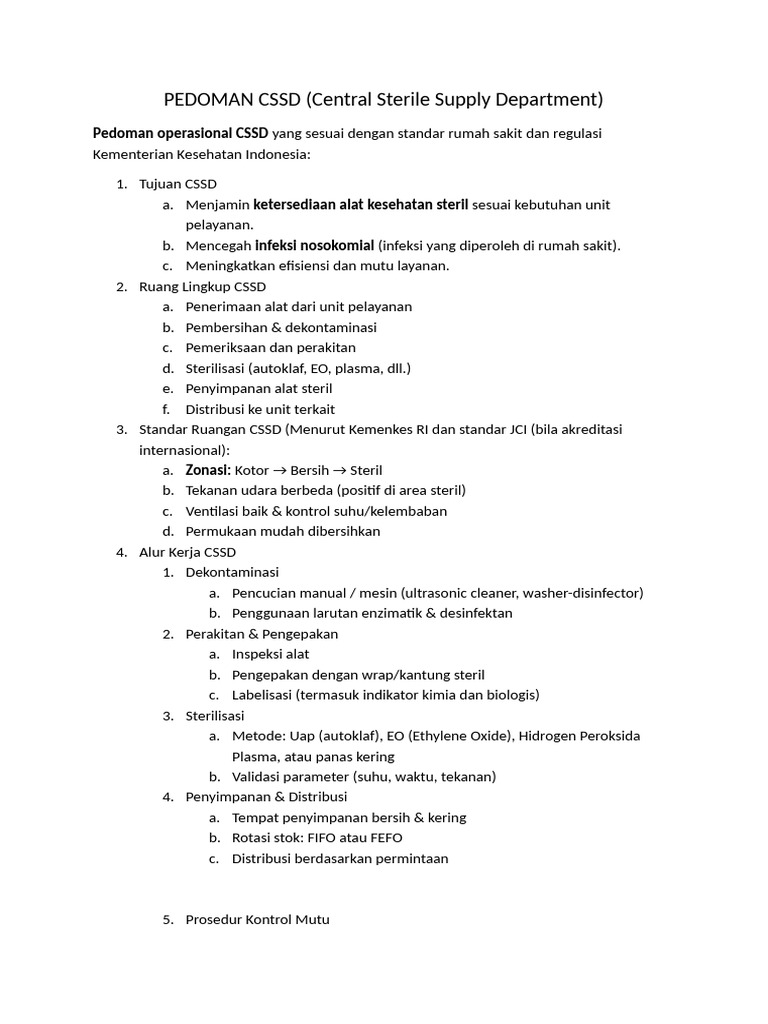 PEDOMAN CSSD | PDF