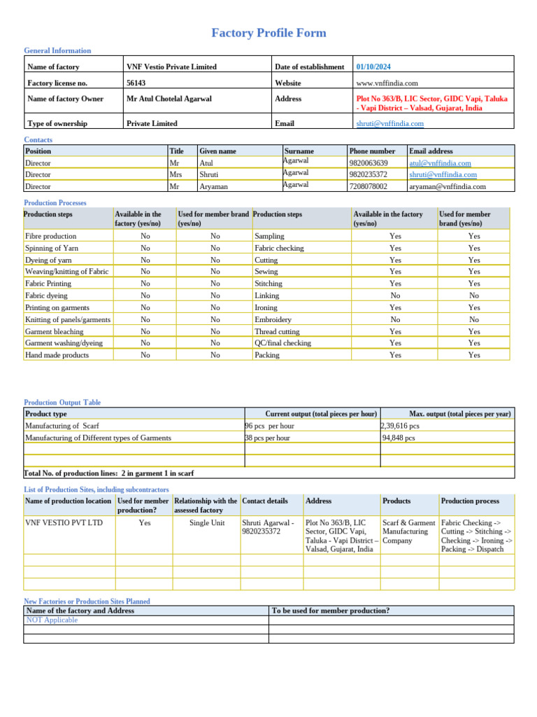 Factory Profile Form | PDF | Textiles | Yarn