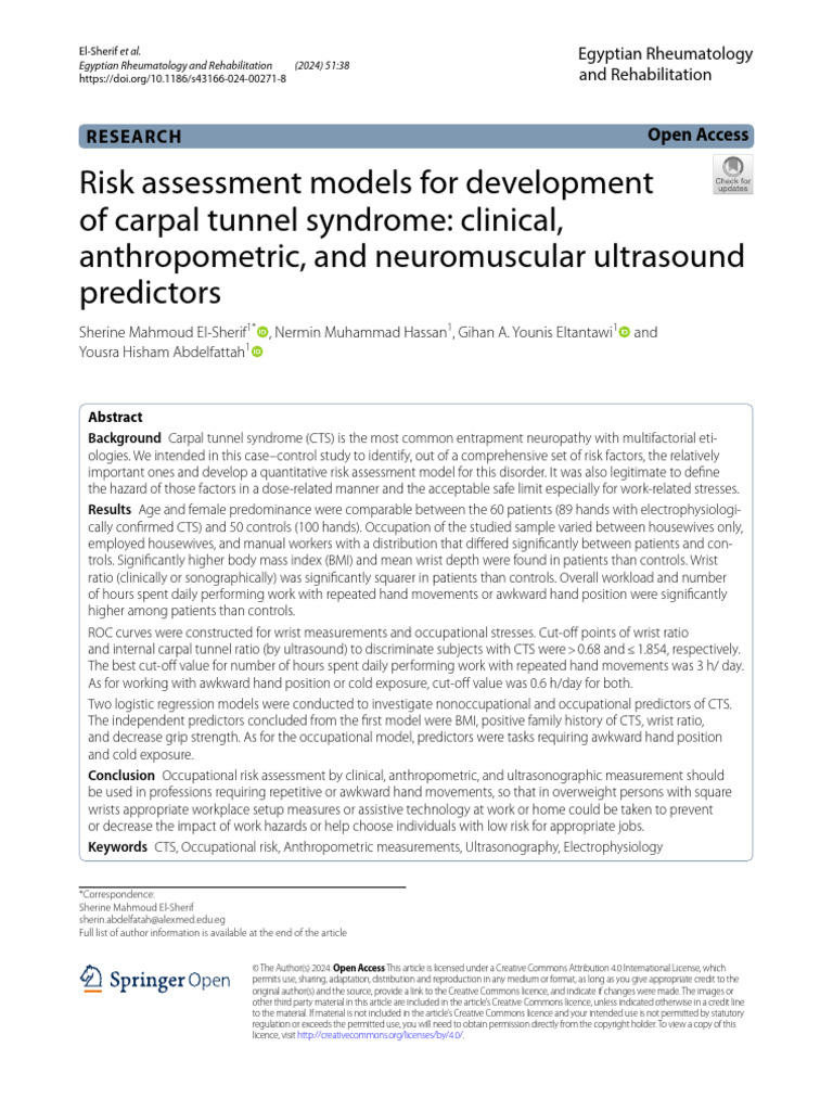 Risk Assessment Models for Development of Carpal t (1) | PDF | Carpal ...