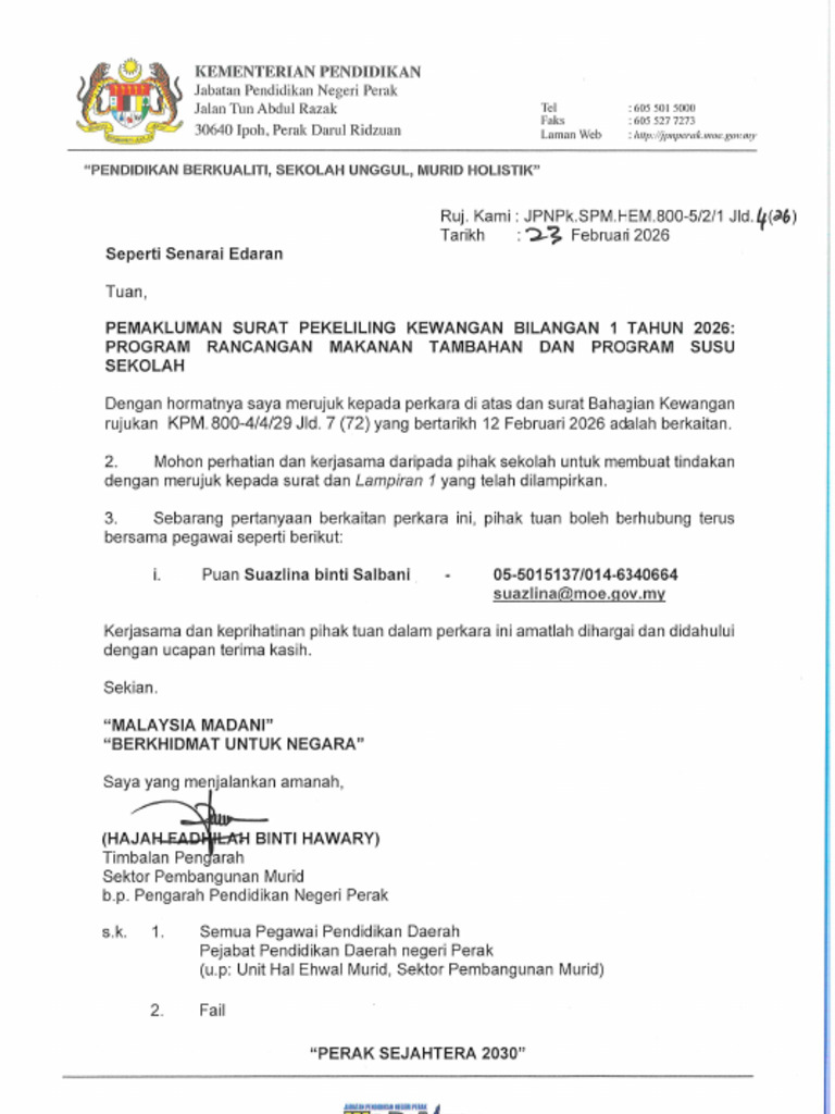 Pemakluman Surat Pekeliling Kewangan Bilangan 1 Tahun 2026 Program ...