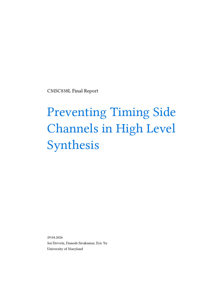 Preventing Timing Side Channels in High Level Synthesis | PDF | Boolean ...