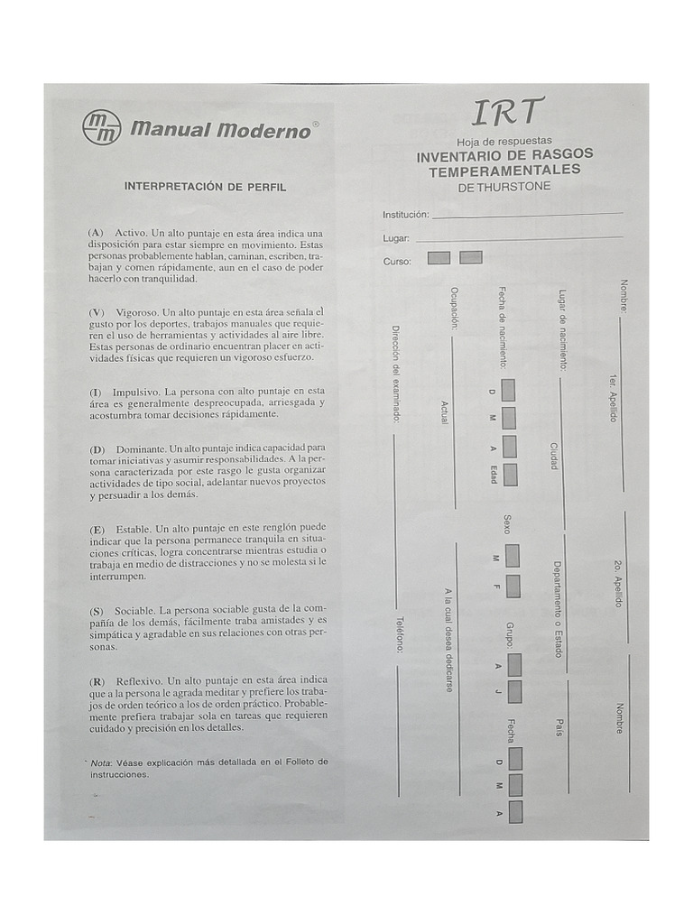 Prueba IRT - Formato en Físico (Sin Contestar) | PDF