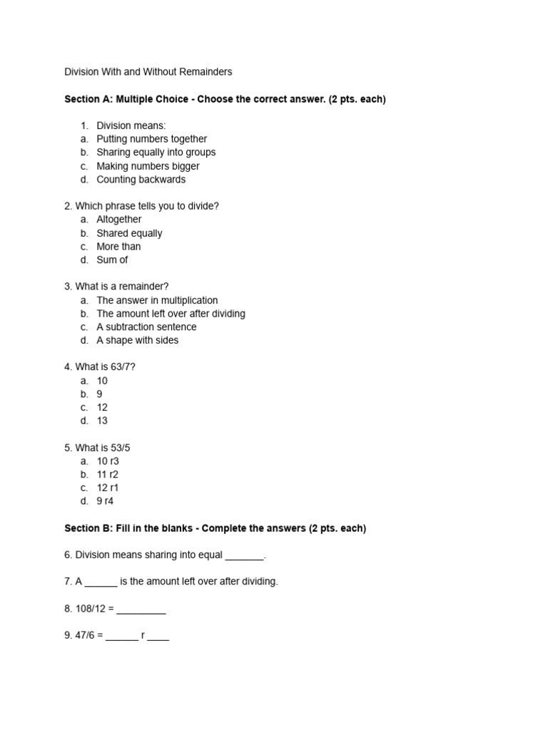 Division With and Without Remainders | PDF