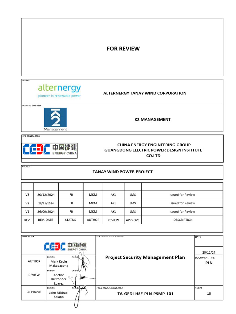 TA GEDI HSE PLN PSMP 101 Project Security Management Plan_V3 | PDF ...