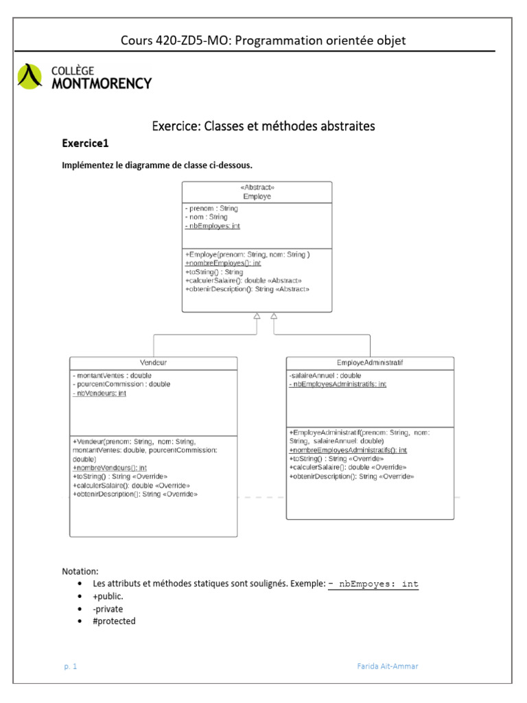 420 ZD5 Exercice Classe Abstraite | PDF