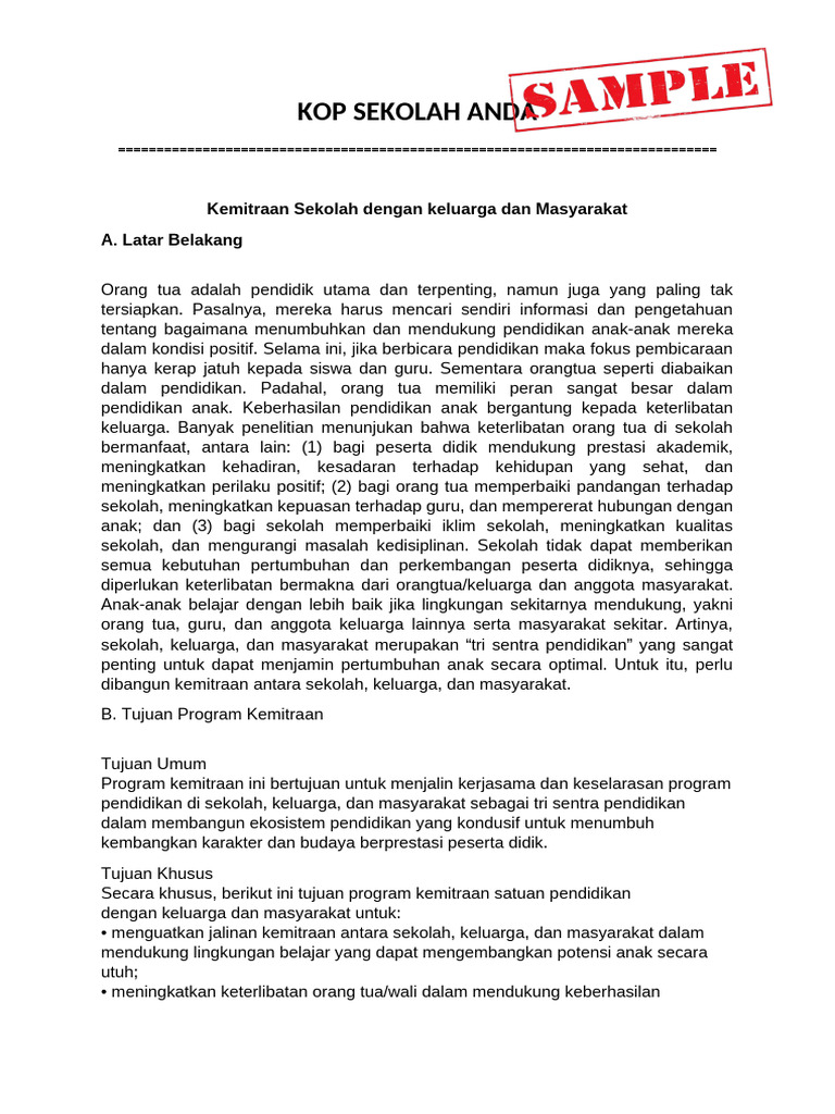 Program Kemitraan Sekolah Dan Orang Tua | PDF