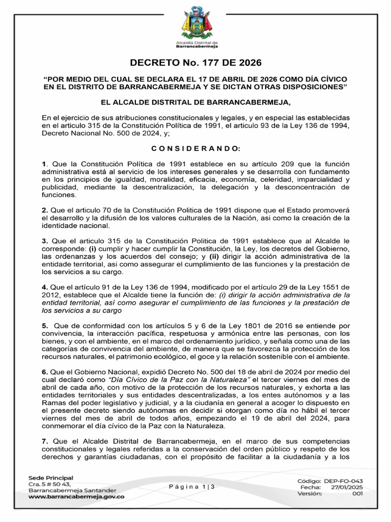 Decreto 177 de 2026 | PDF