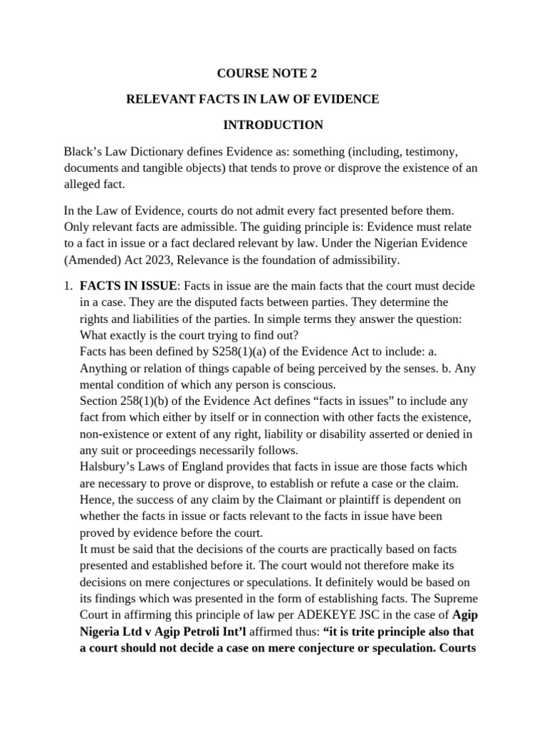 Law of Evidence Course Note 2 | PDF | Confession (Law) | Hearsay