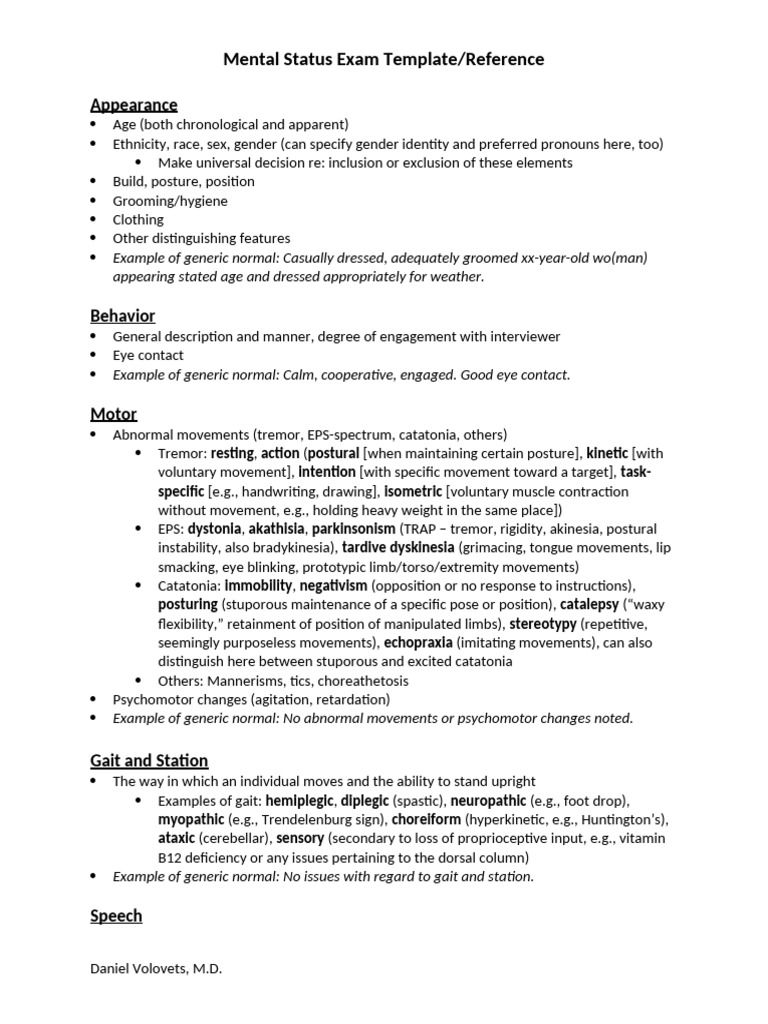 Mental Status Exam Template | PDF | Hallucination | Cognitive Science