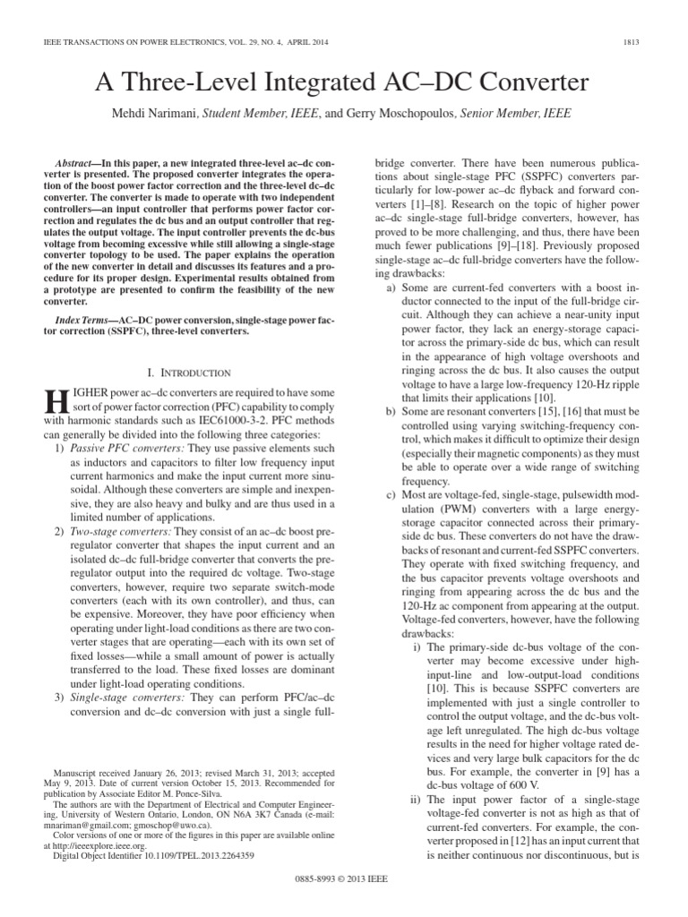 Three-Leve l Integrated AC–DC Converter, A - () | PDF | Rectifier ...