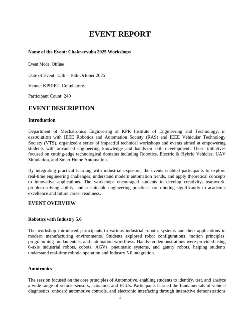IEEE RAS EVENT REPORT (1) | PDF | Unmanned Aerial Vehicle | Simulation