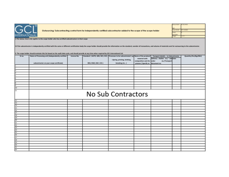Sub Contractors Control Form | PDF | Subcontractor | Civil Law (Legal ...