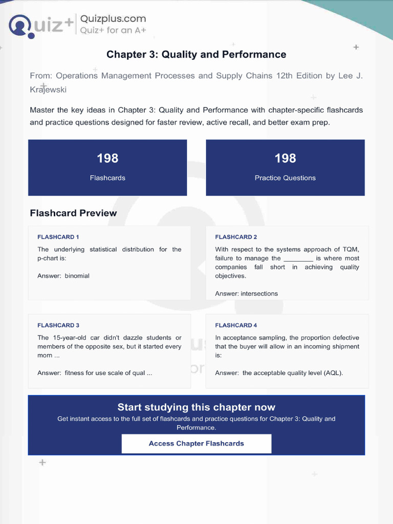 Flashcards for Chapter 3 Quality and Performance | PDF