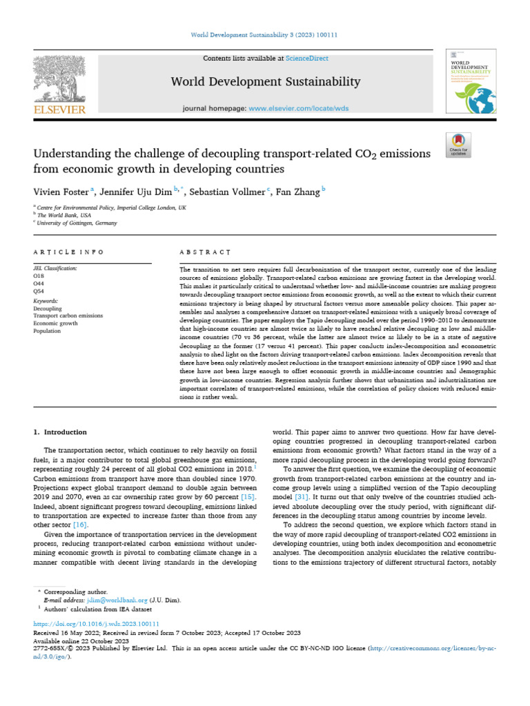 Understanding the Challenge of Decoupling Transport-related CO2 ...