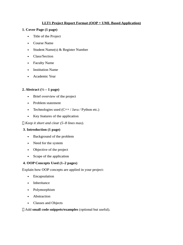 LLT1 Project Report Format | PDF | Object Oriented Programming | System
