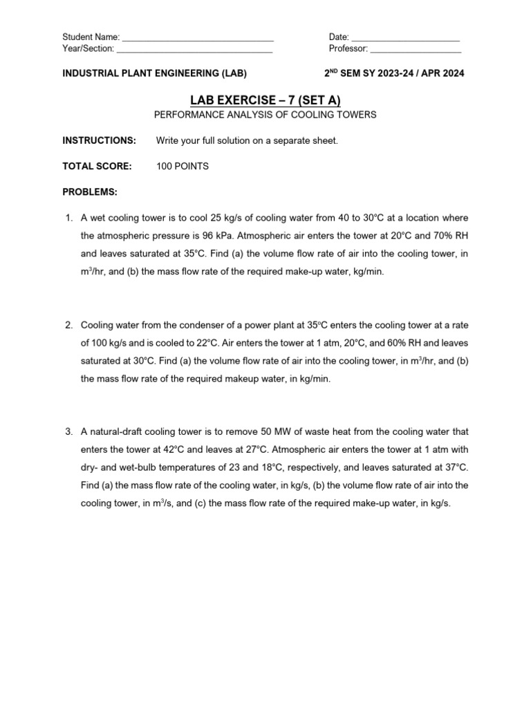Lab Exercise 7 Cooling Towers | PDF