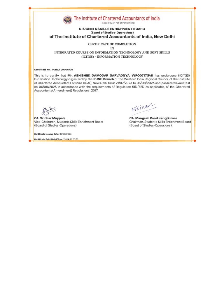 Itt Certificate | PDF