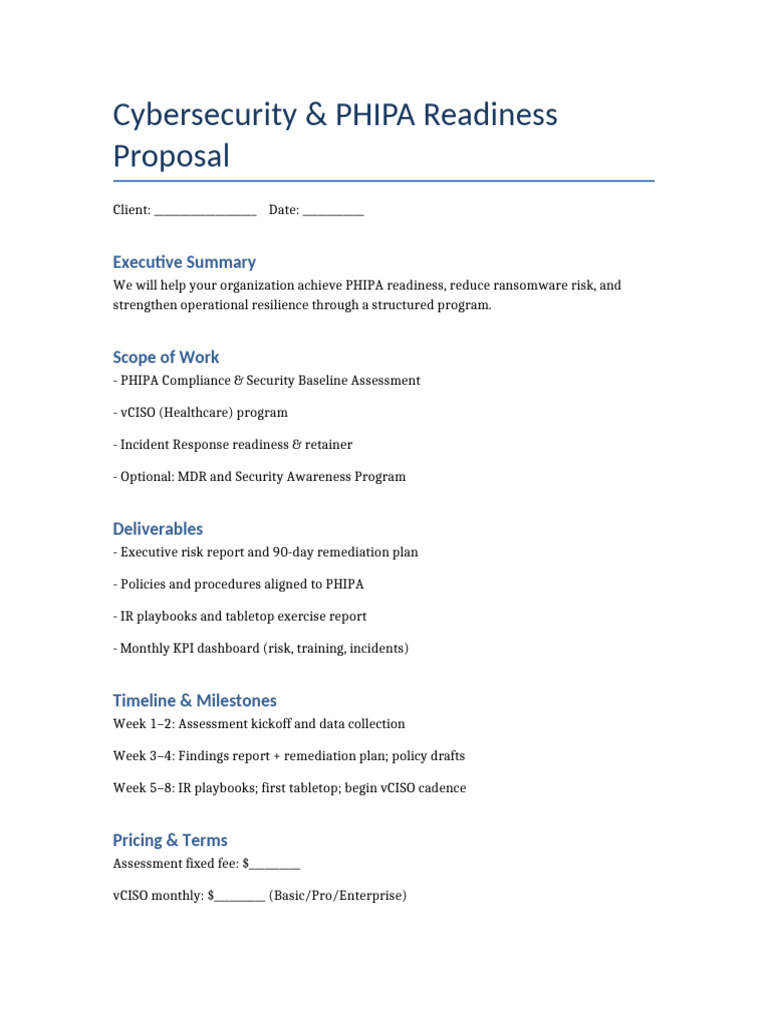 Proposal Template PHIPA Readiness | PDF
