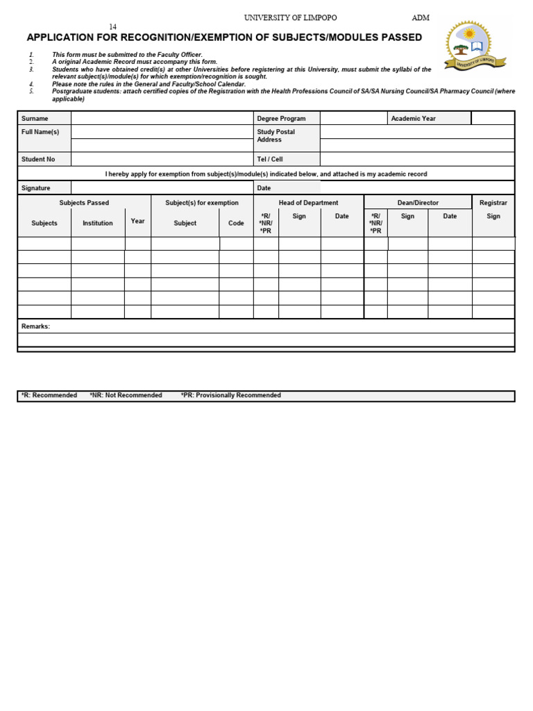 Recognition of Subject Module Form (1) | PDF