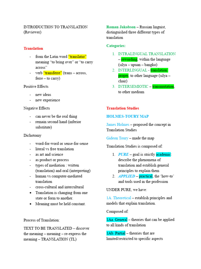 Intro To Translation Reviewer | PDF | Semantics | Word