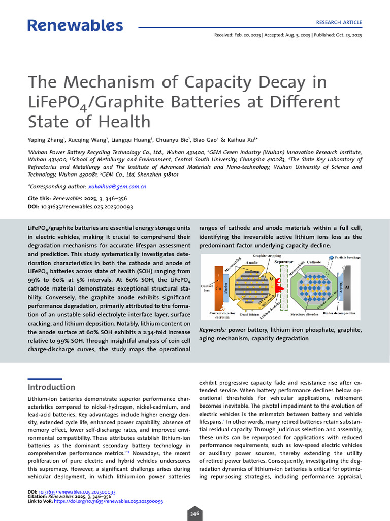 Zhang Et Al 2025 the Mechanism of Capacity Decay in Lifepo4 Graphite ...