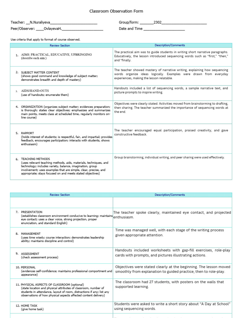 2 ClassroomObservationForm (19) | PDF