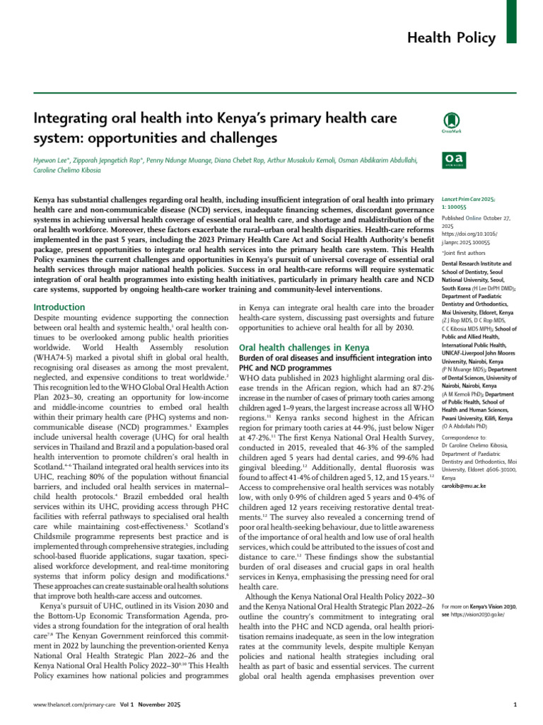 Oral Health Kenia Aps | PDF | Health Care | Dentistry