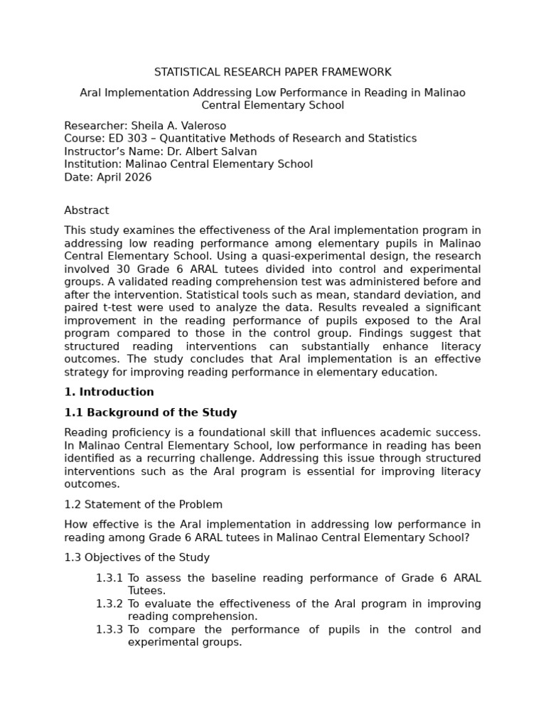 STATISTICAL RESEARCH PAPER | PDF | Student's T Test | Evaluation Methods