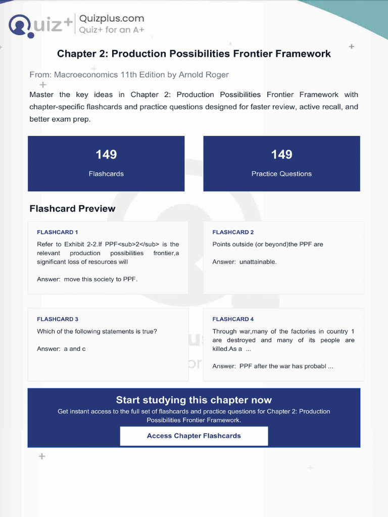 Flashcards for Chapter 2 Production Possibilities Frontier Framework | PDF