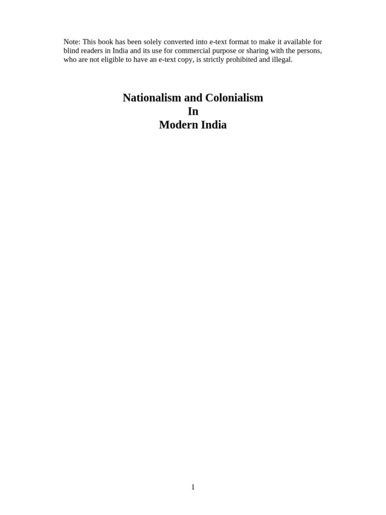 Bipan Chandra Nationalism and Colonialism in Modern India By | PDF ...