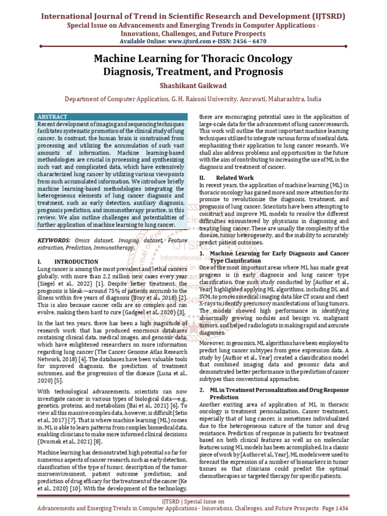 Machine Learning for Thoracic Oncology Diagnosis, Treatment, and ...