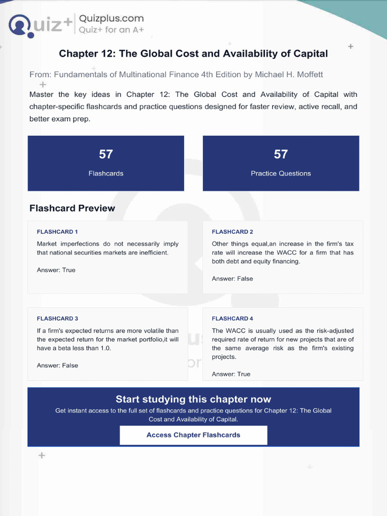 Flashcards for Chapter 12 the Global Cost and Availability of Capital | PDF